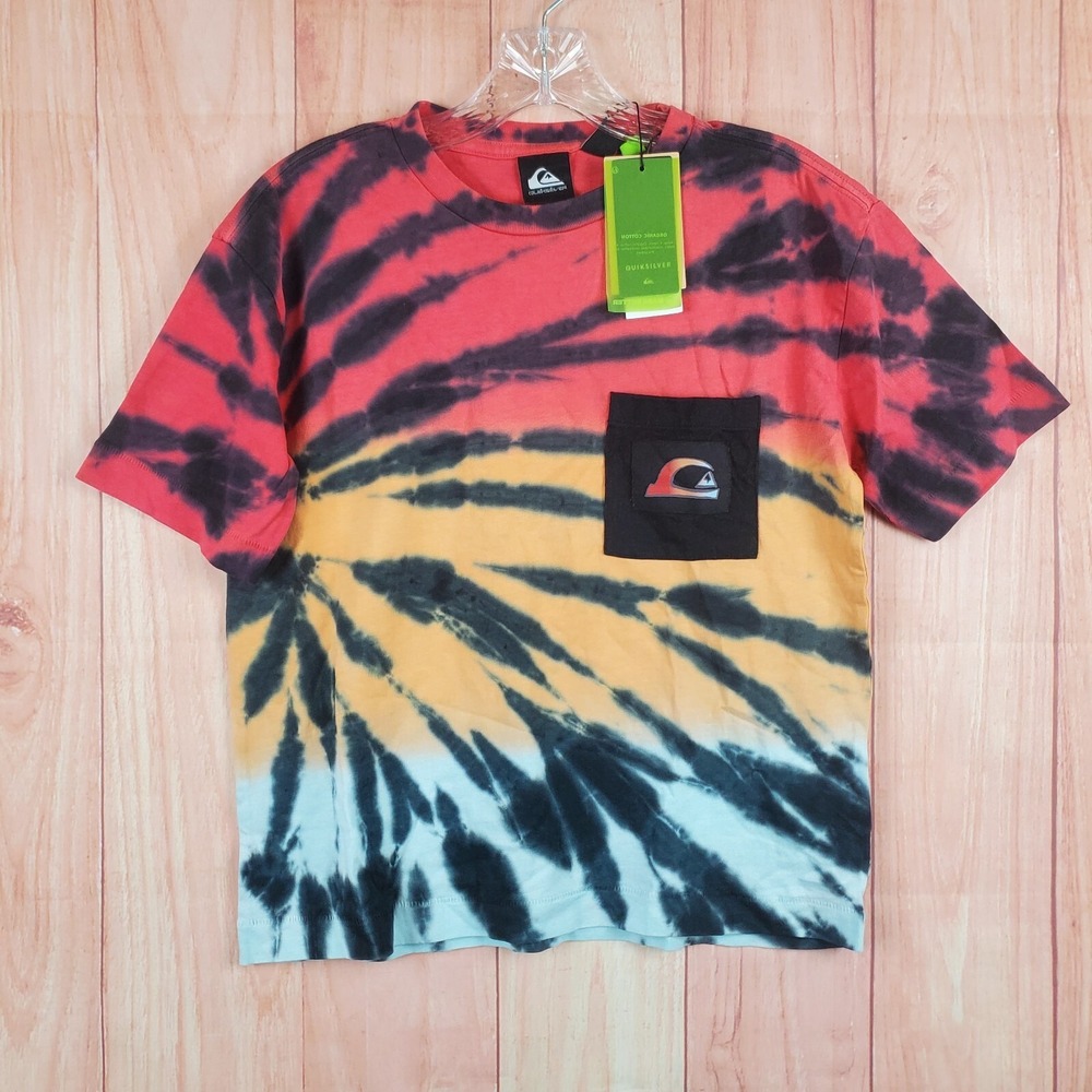 Quiksilver Youth T Shirt Sz‎ Medium Multi Tie Dye Radical Times Short Sleeve
